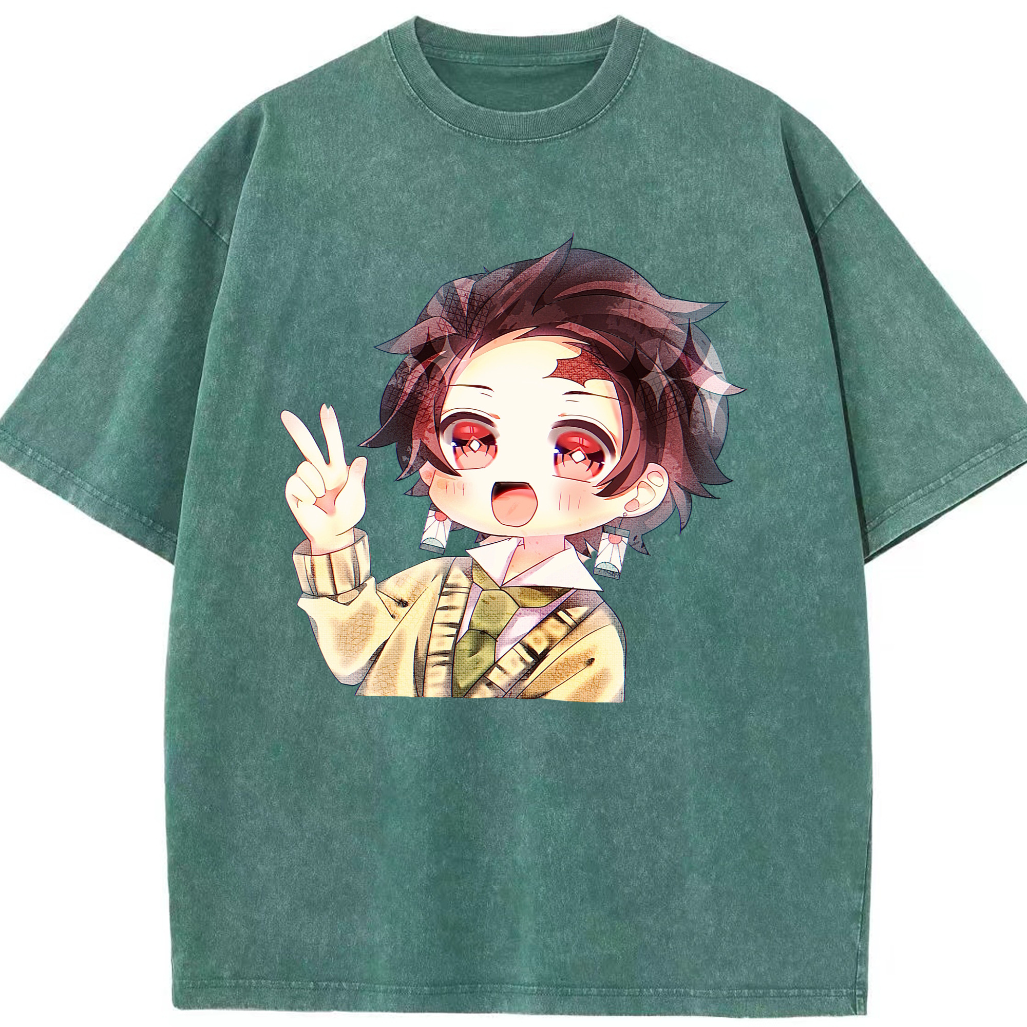 （画像用） 鬼滅の刃 竈門 炭治郎／かまど たんじろう Kamado Tanjirou 綿100% ヴィンテージ風 半袖Tシャツ（フロントプリント）